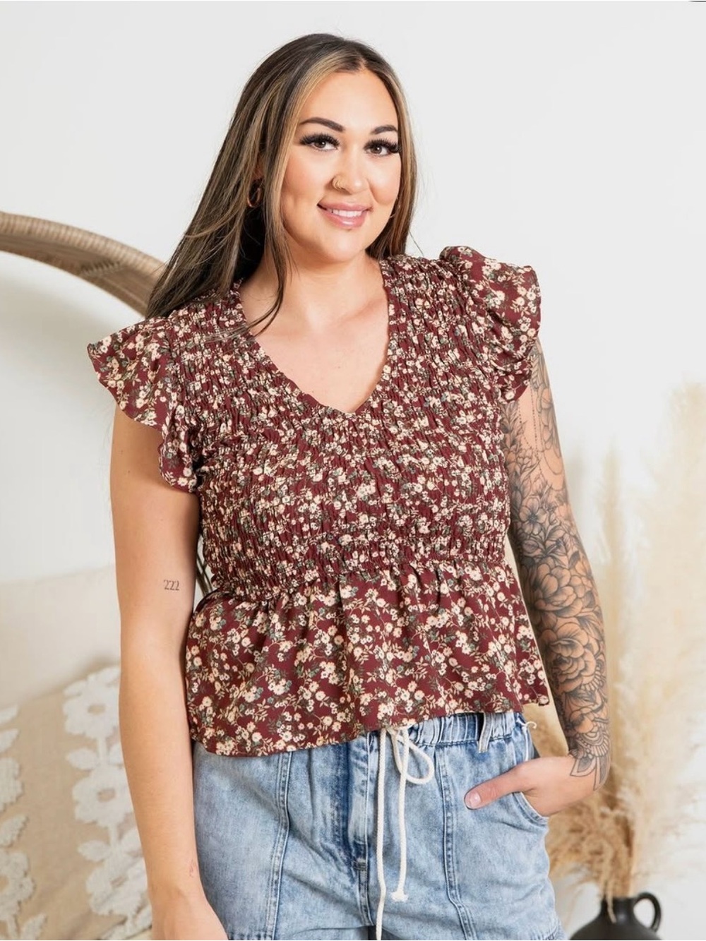 Maroon Floral Top